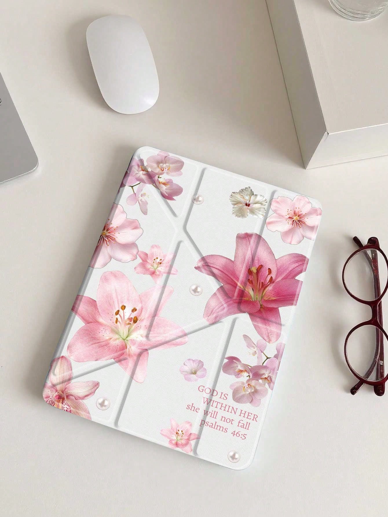Lily Flower Pattern & Slogan Tablet Protective Case Compatible With Ipad Air 11" M3 2025/M2 2024, Air 5th Gen 2022, (A16) 11" 11th Gen 2025, Galaxy Tab, Kindle Paperwhite 12th Gen 2024, Transparent Ba