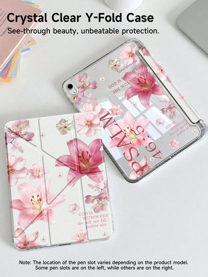 Lily Flower Pattern & Slogan Tablet Protective Case Compatible With Ipad Air 11" M3 2025/M2 2024, Air 5th Gen 2022, (A16) 11" 11th Gen 2025, Galaxy Tab, Kindle Paperwhite 12th Gen 2024, Transparent Ba