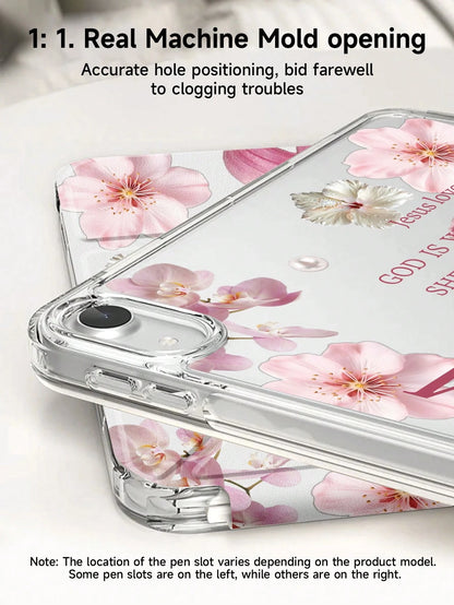 Lily Flower Pattern & Slogan Tablet Protective Case Compatible With Ipad Air 11" M3 2025/M2 2024, Air 5th Gen 2022, (A16) 11" 11th Gen 2025, Galaxy Tab, Kindle Paperwhite 12th Gen 2024, Transparent Ba