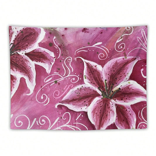 Lily Flower Tapestry As Wall Art Tropical Blossom Leaves Tapestry Aesthetic Landscape Tapestry Wall Hanging For Bedroom & Living Room
