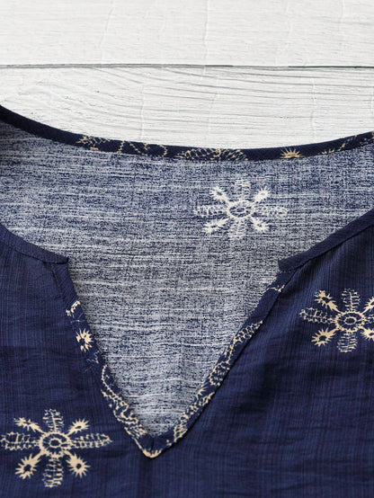 Linhara Plus Size Women's Summer Navy Blue Printed Casual Blouses,Boho Vacation Holiday Linen Shirt, Chic,Spring Sleeveless Ruffle Tops