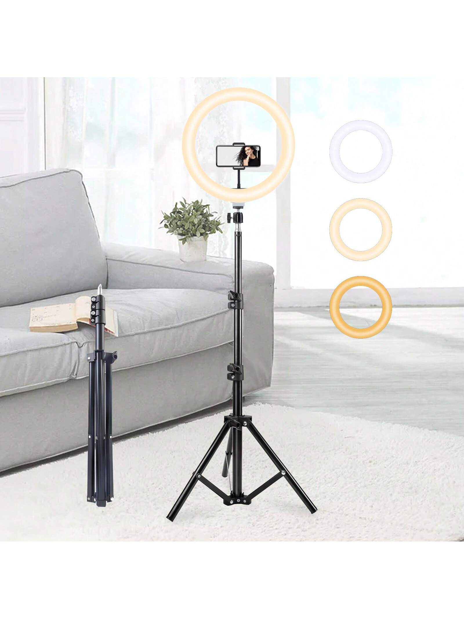 LinkdoSky Multi Functional 10 Inch LED Ring Light Kit With Adjustable Tripod (110cm) And Phone Holder- Tri Color Adjustment- USB Power Supply LED Light With Flexible Tripod Stand & Phone Holder,69 C