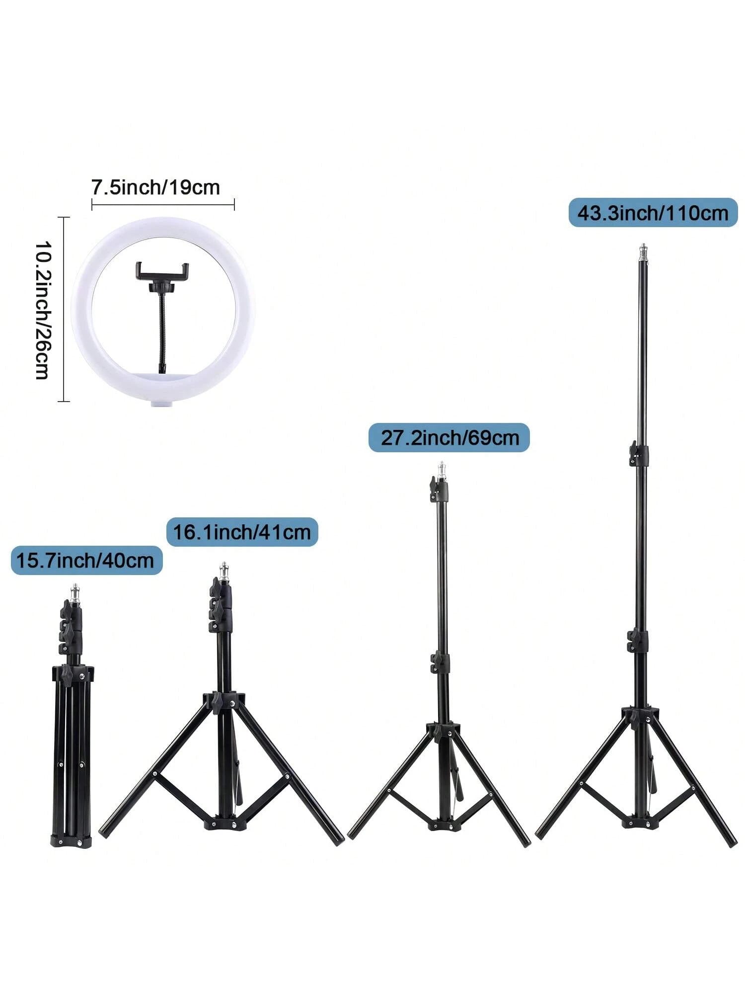 LinkdoSky Multi Functional 10 Inch LED Ring Light Kit With Adjustable Tripod (110cm) And Phone Holder- Tri Color Adjustment- USB Power Supply LED Light With Flexible Tripod Stand & Phone Holder,69 C