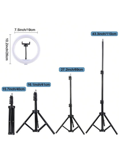 LinkdoSky Multi Functional 10 Inch LED Ring Light Kit With Adjustable Tripod (110cm) And Phone Holder- Tri Color Adjustment- USB Power Supply LED Light With Flexible Tripod Stand & Phone Holder,69 C