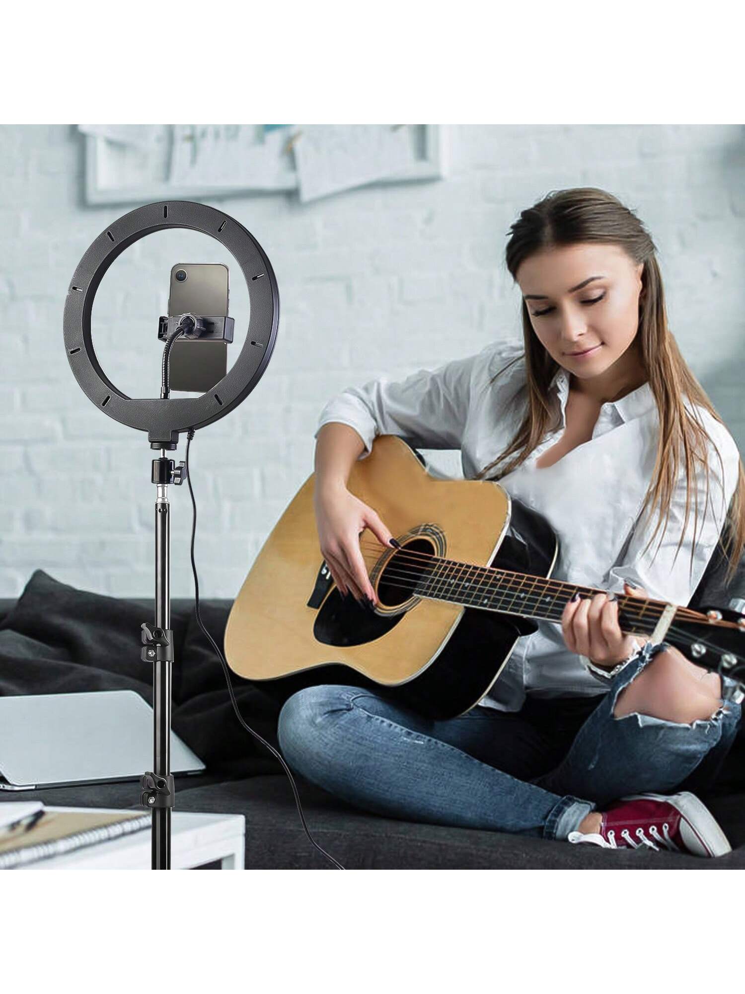 LinkdoSky Multi Functional 10 Inch LED Ring Light Kit With Adjustable Tripod (110cm) And Phone Holder- Tri Color Adjustment- USB Power Supply LED Light With Flexible Tripod Stand & Phone Holder,69 C