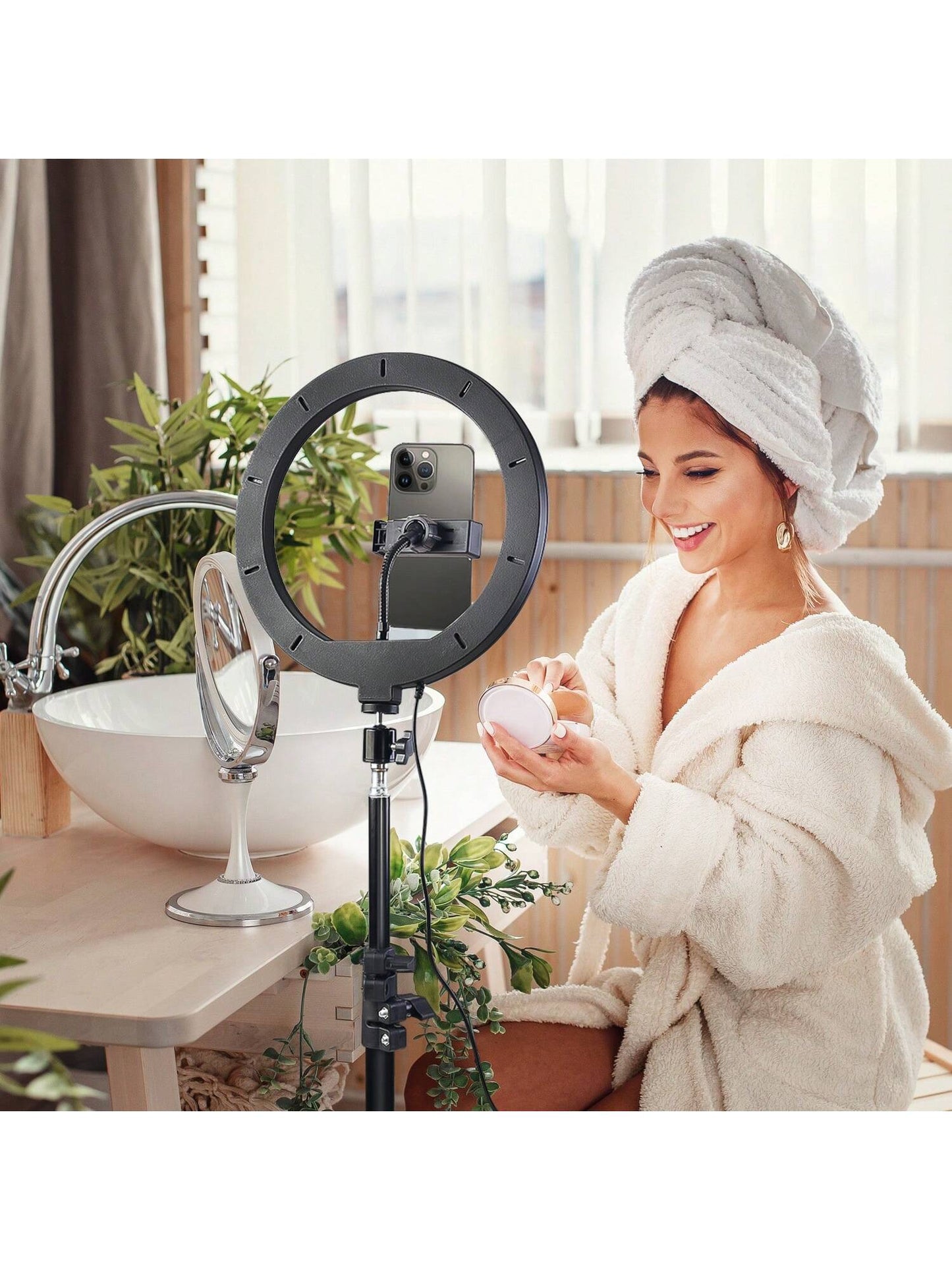 LinkdoSky Multi Functional 10 Inch LED Ring Light Kit With Adjustable Tripod (110cm) And Phone Holder- Tri Color Adjustment- USB Power Supply LED Light With Flexible Tripod Stand & Phone Holder,69 C