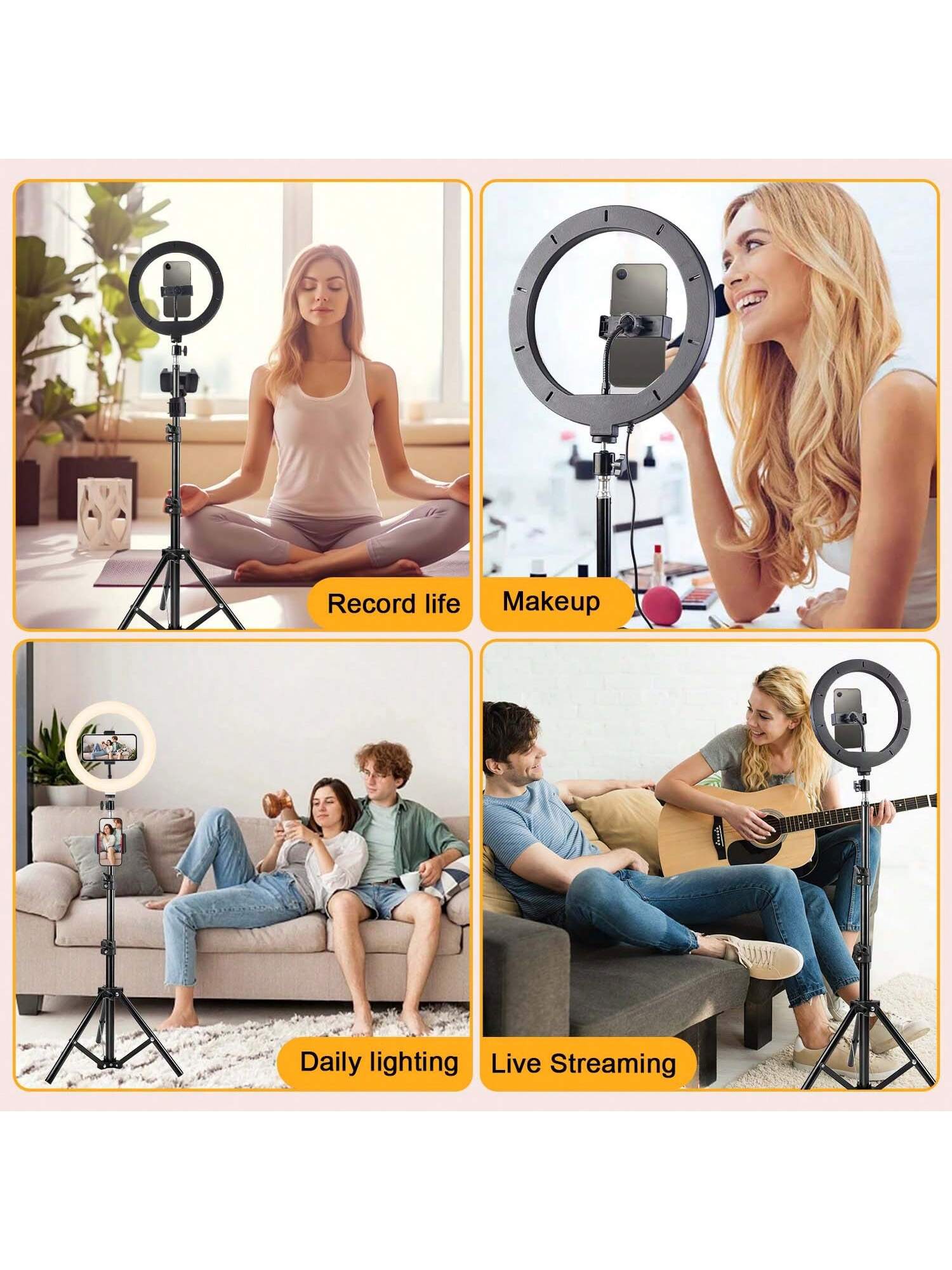 LinkdoSky Multi Functional 10 Inch LED Ring Light Kit With Adjustable Tripod (110cm) And Phone Holder- Tri Color Adjustment- USB Power Supply LED Light With Flexible Tripod Stand & Phone Holder,69 C