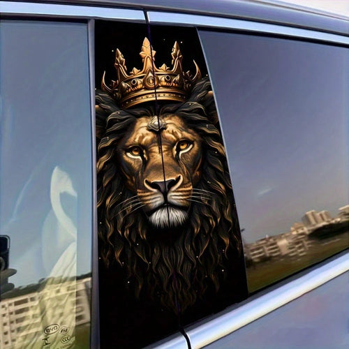 Lion King Pattern PVC Car Vinyl Decals, Easy Apply & Removable Auto B-Pillar Protective Stickers, Waterproof Durable For Glass Metal Plastic Surfaces, Packed With Bubble Column Protection