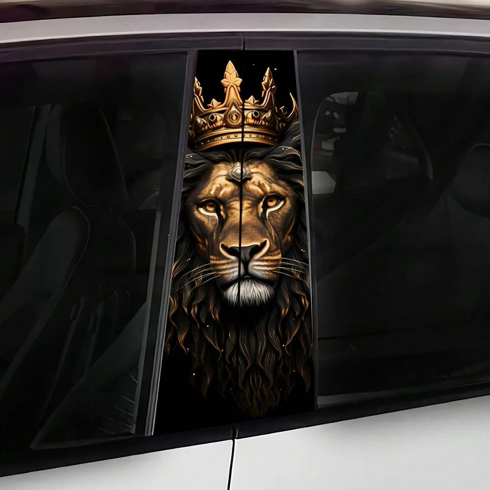 Lion King Pattern PVC Car Vinyl Decals, Easy Apply & Removable Auto B-Pillar Protective Stickers, Waterproof Durable For Glass Metal Plastic Surfaces, Packed With Bubble Column Protection