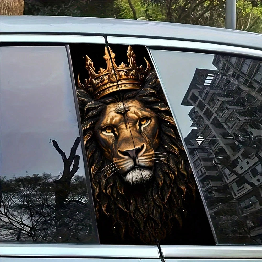 Lion King Pattern PVC Car Vinyl Decals, Easy Apply & Removable Auto B-Pillar Protective Stickers, Waterproof Durable For Glass Metal Plastic Surfaces, Packed With Bubble Column Protection