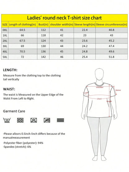 Lip Graphic Print Crew Neck T-Shirt, Plus Size Women's Casual Summer Top, Fashionable Cuff Print Short Sleeve Dot Polka Dot