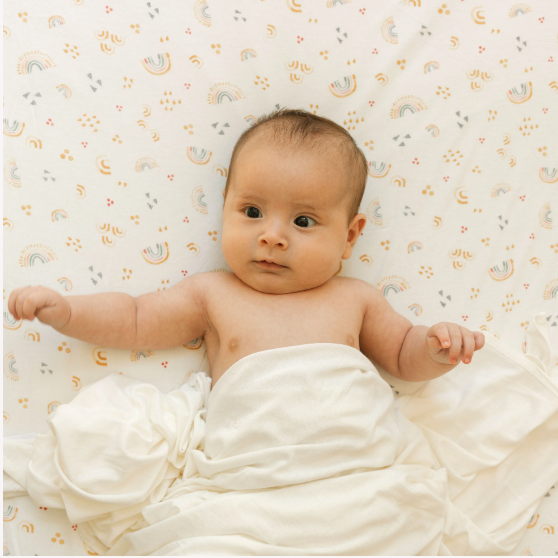 Little Unicorn Stretch Knit Crib Sheet - Rainbows