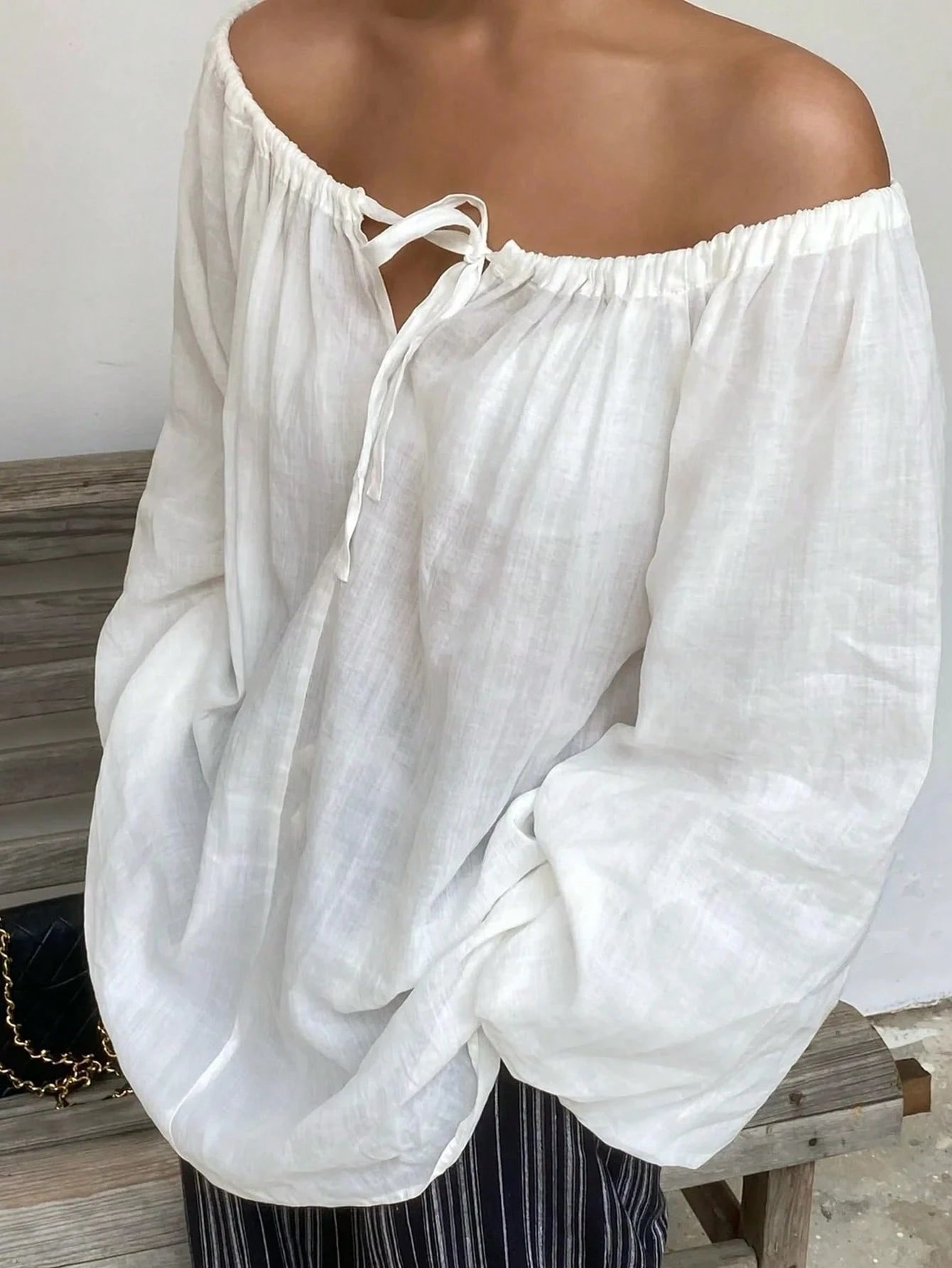 Livesso New Summer Loose Casual Beach Vacation Style Women Shirt Linen,Fall Clothes Long Sleeve Top Off Shoulder Top