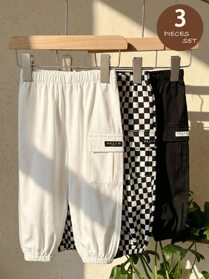 LMoss Kids Baby Boy Letter Print Casual Loose Drawstring Pants