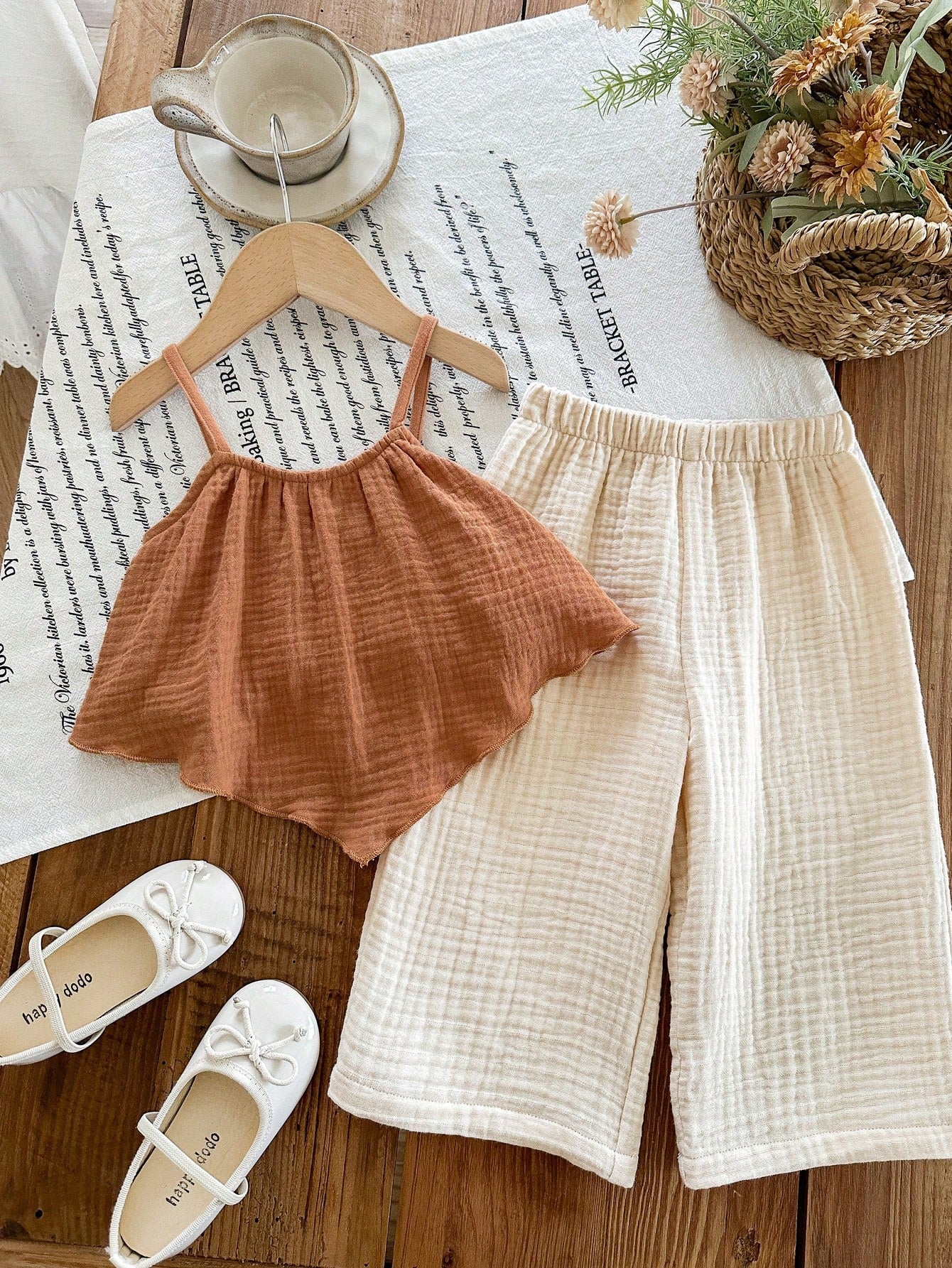 LMoss Kids LMoss 2pcs Baby Girl Woven Solid Color Camisole Top And Long Pants Set, Baby Girl