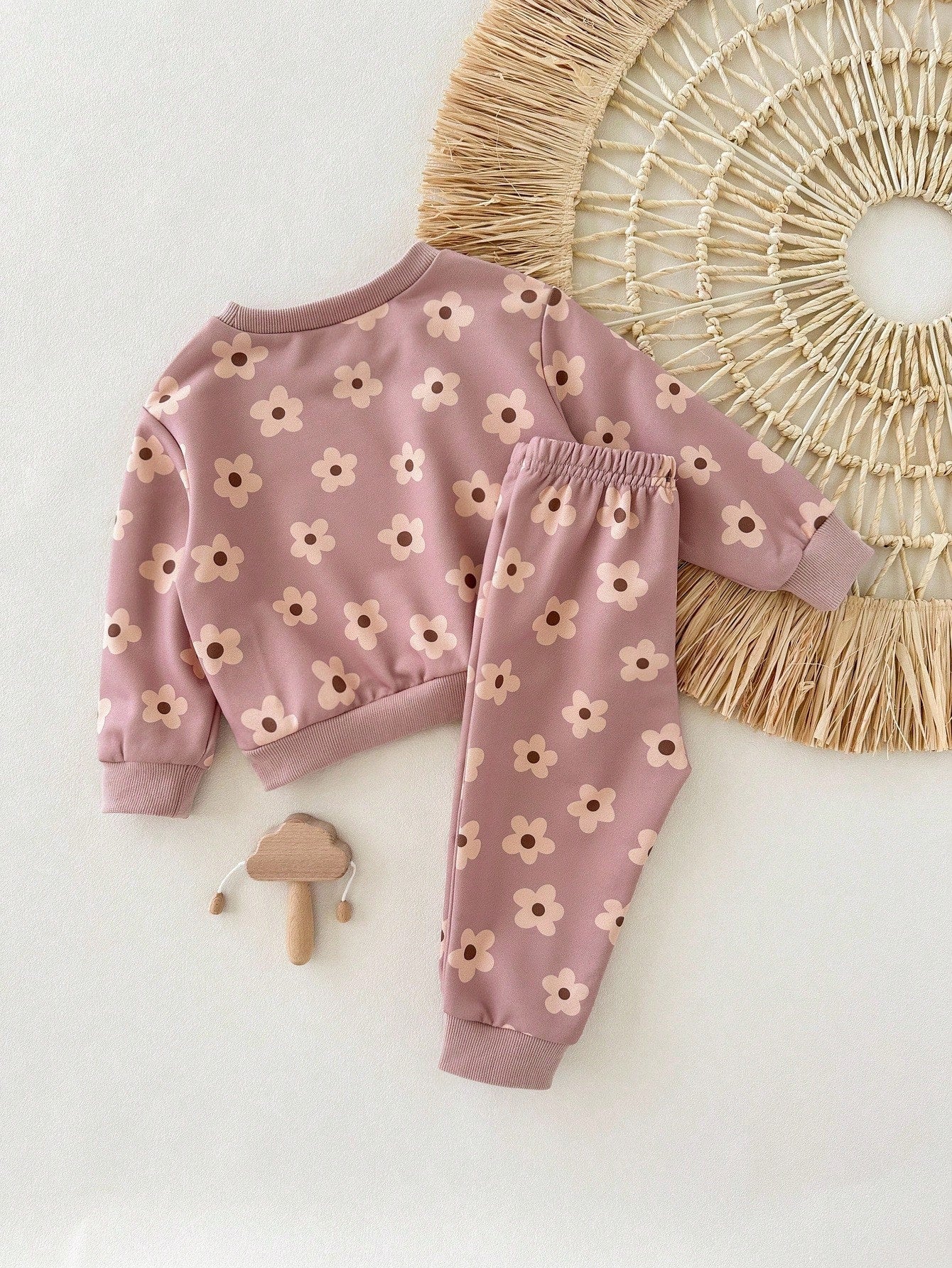 Loomiva 2pcs Baby Girl Floral Print Knit Soft Crew Neck Long Sleeve Sweatshirt And Elastic Waist Pants Set Flower Two Piece Toddler Outfit Fall Winter