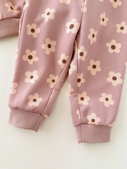 Loomiva 2pcs Baby Girl Floral Print Knit Soft Crew Neck Long Sleeve Sweatshirt And Elastic Waist Pants Set Flower Two Piece Toddler Outfit Fall Winter