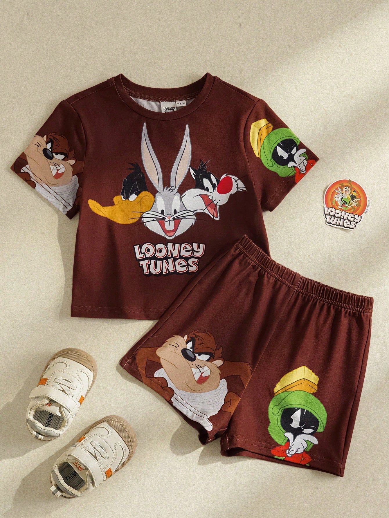 LOONEY TUNES X 2pcs Baby Boy Letter Print Short Sleeve T-Shirt And Shorts Casual Outfit