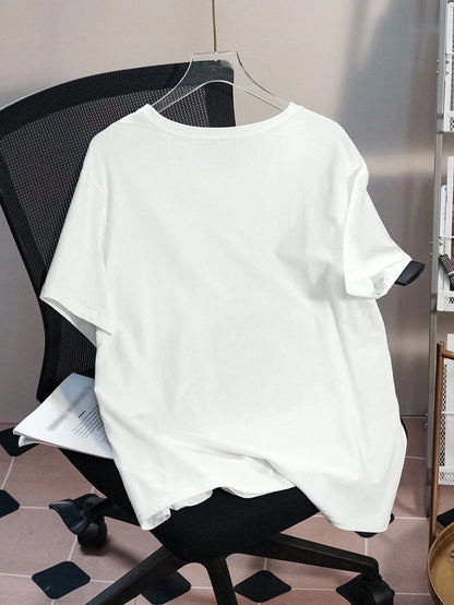 LOONEY TUNES X Plus Size Women's Letter Cartoon Print Round Neck Short Sleeve Casual T-Shirt