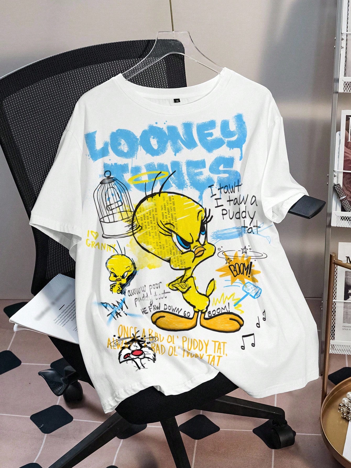 LOONEY TUNES X Plus Size Women's Letter Cartoon Print Round Neck Short Sleeve Casual T-Shirt