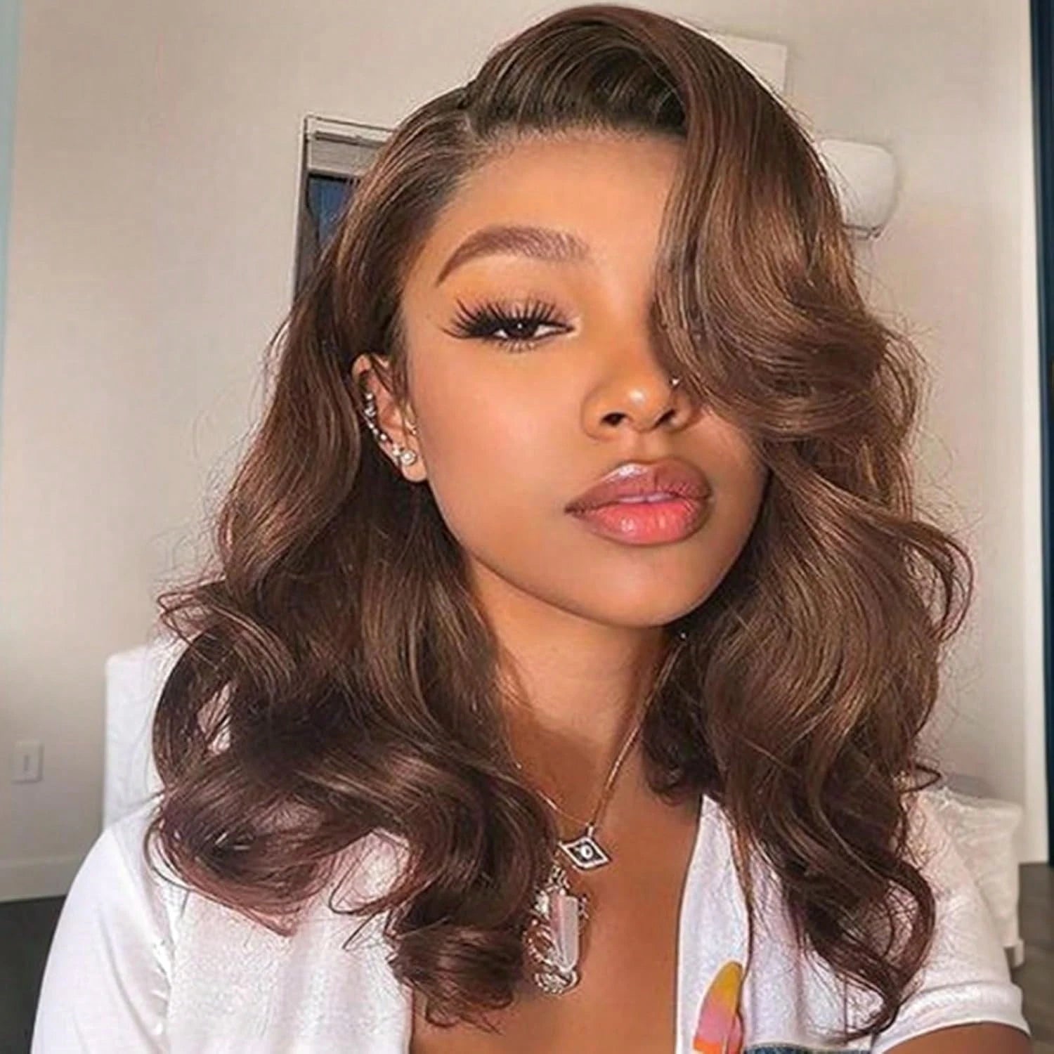 Loose Body Wave Short Bob Wig 13x4 Lace Front Wigs Human Hair 200% Density HD Lace Front Wigs Human Hair Pre Plucked Glueless Wig Virgin Human Hair Wigs For Women #4 Chocolate Brown Colored Bob Wigs