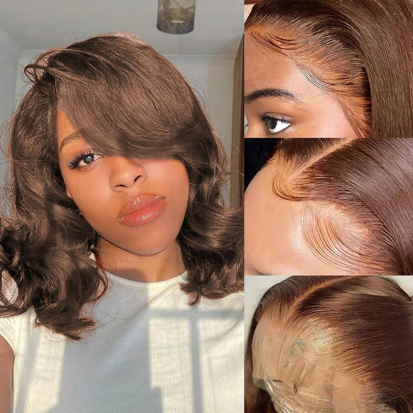 Loose Body Wave Short Bob Wig 13x4 Lace Front Wigs Human Hair 200% Density HD Lace Front Wigs Human Hair Pre Plucked Glueless Wig Virgin Human Hair Wigs For Women #4 Chocolate Brown Colored Bob Wigs