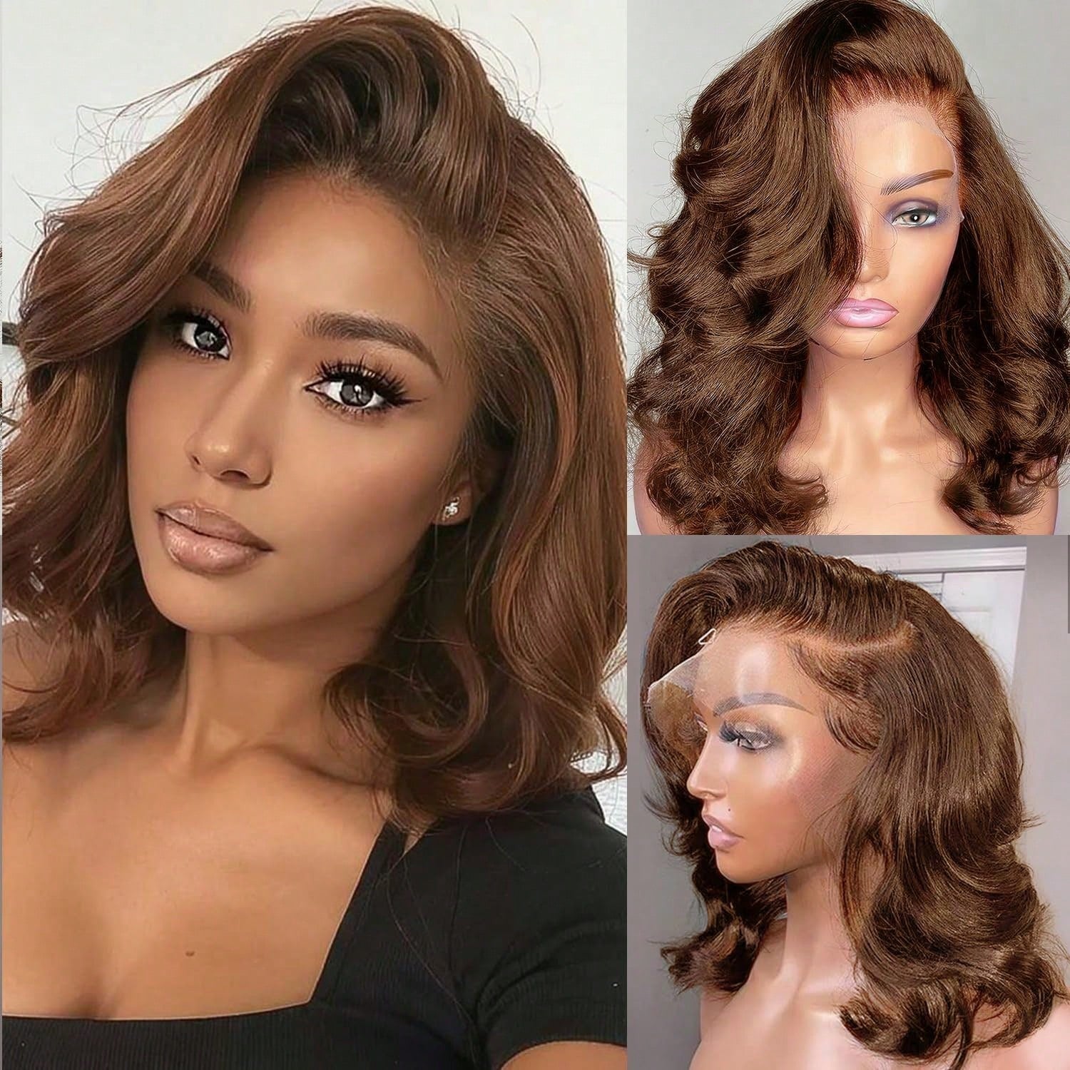Loose Body Wave Short Bob Wig 13x4 Lace Front Wigs Human Hair 200% Density HD Lace Front Wigs Human Hair Pre Plucked Glueless Wig Virgin Human Hair Wigs For Women #4 Chocolate Brown Colored Bob Wigs