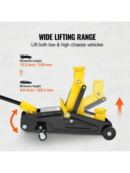 Low Profile Floor Jack, Heavy Duty Aluminum Hydraulic Racing Floor Jack, Hydraulic Car Jack, Single Dual Piston Quick Lift Pump, Height Lifting Range (Yellow)