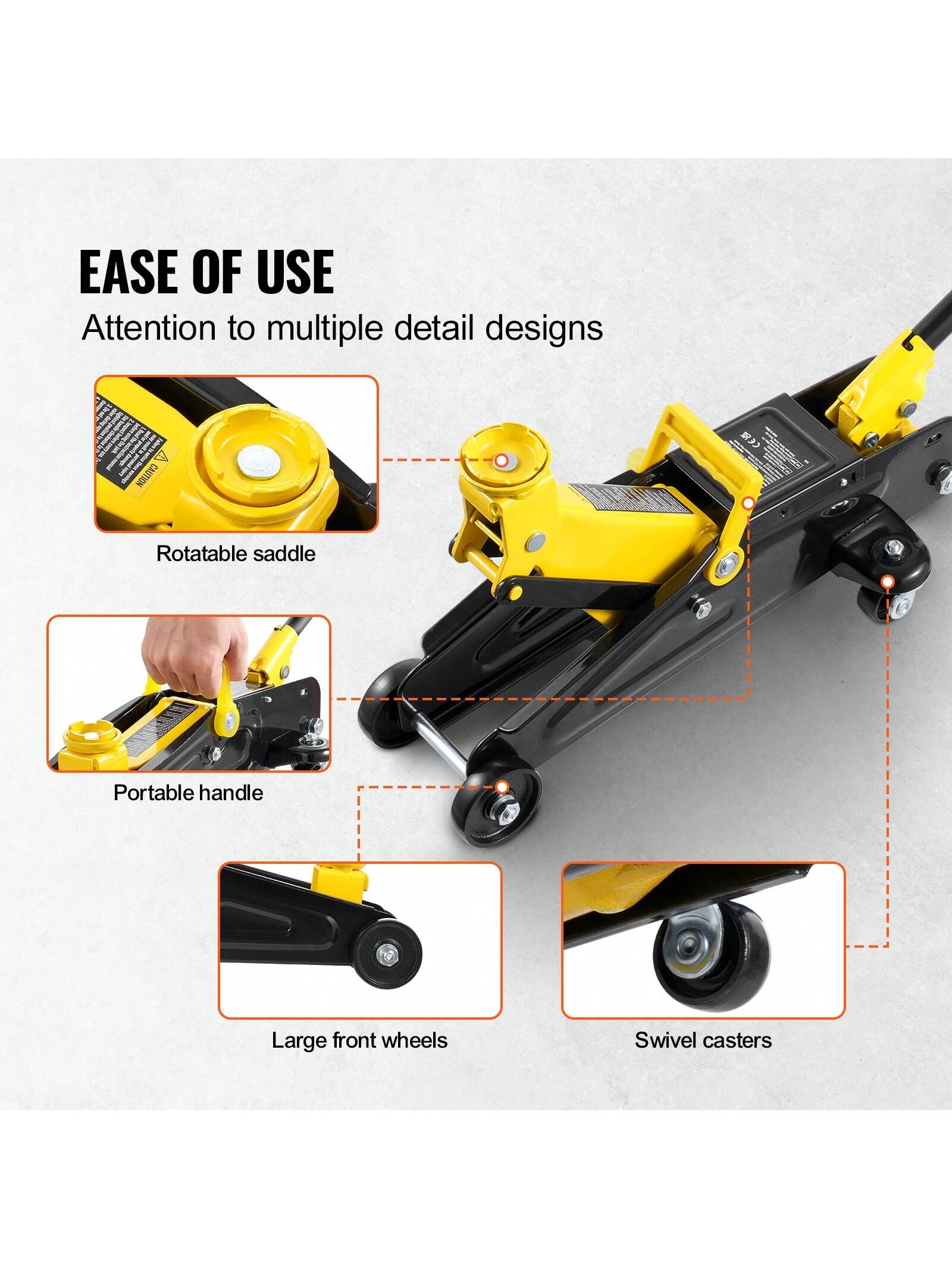 Low Profile Floor Jack, Heavy Duty Aluminum Hydraulic Racing Floor Jack, Hydraulic Car Jack, Single Dual Piston Quick Lift Pump, Height Lifting Range (Yellow)