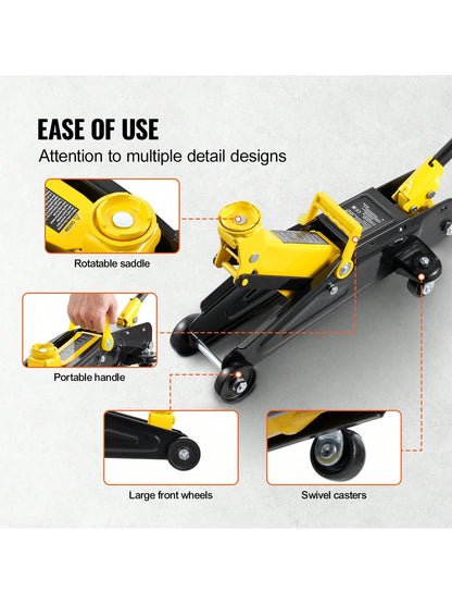 Low Profile Floor Jack, Heavy Duty Aluminum Hydraulic Racing Floor Jack, Hydraulic Car Jack, Single Dual Piston Quick Lift Pump, Height Lifting Range (Yellow)