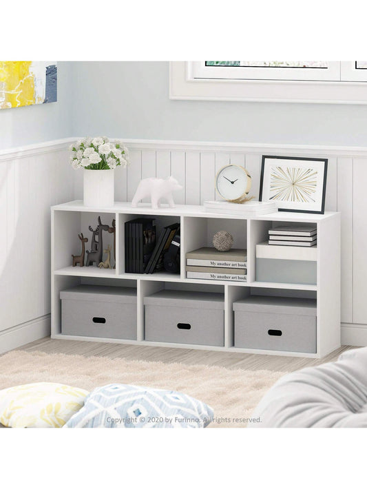 Luder 7-Cube Reversible Open Shelf Bookcase, Wood Finish, Versatile Storage Organizer For Living Room, Bedroom, Office, Study, Home Office, White