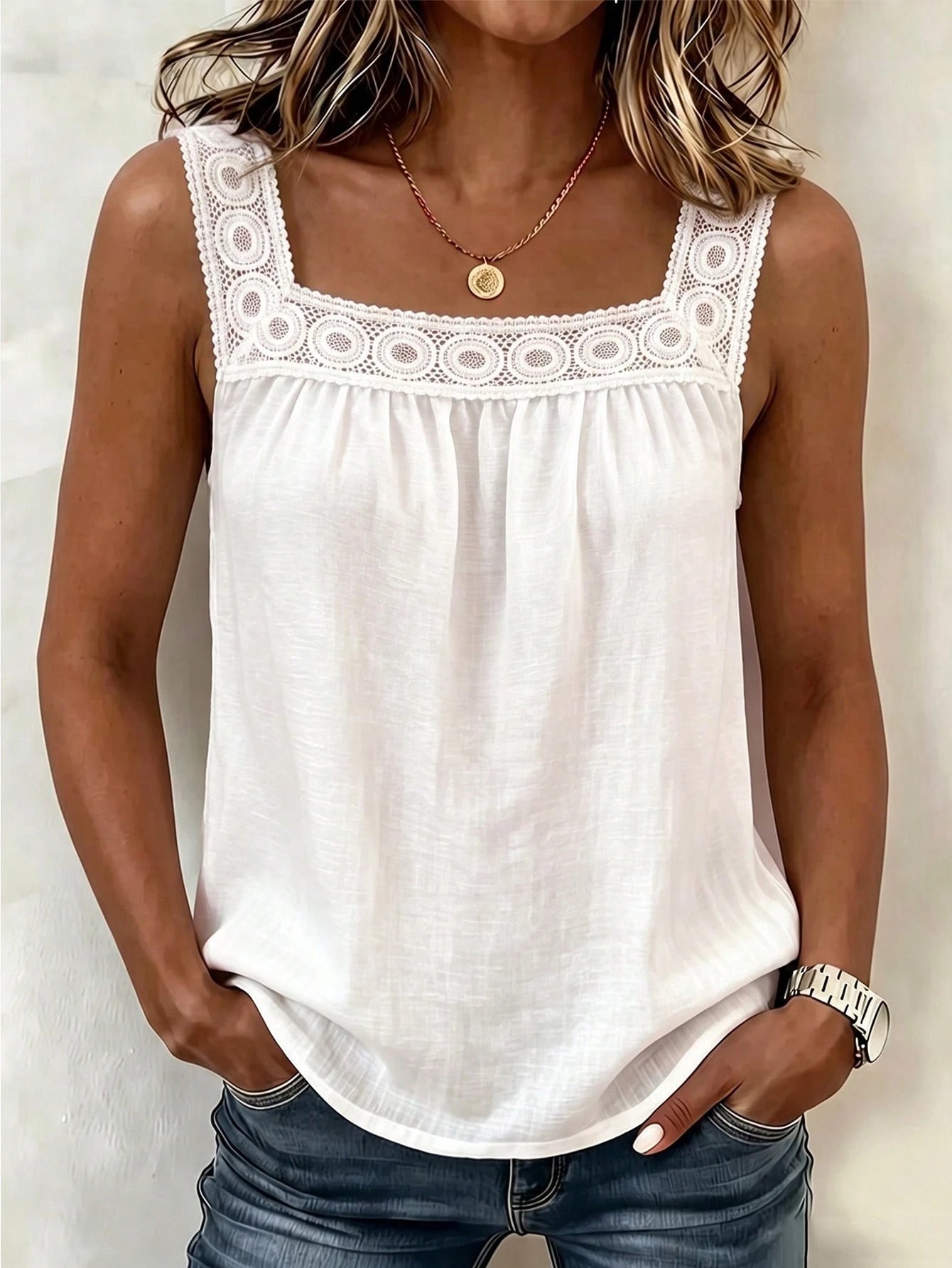 LUNE CURVE Plus Size Woven Fabric Elegant Style Casual Vacation Summer Women's Halter Top And Tank Top