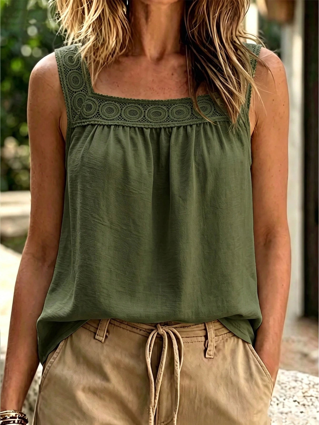 LUNE CURVE Plus Size Woven Fabric Elegant Style Casual Vacation Summer Women's Halter Top And Tank Top