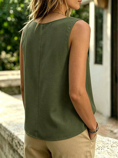 LUNE CURVE Plus Size Woven Fabric Elegant Style Casual Vacation Summer Women's Halter Top And Tank Top
