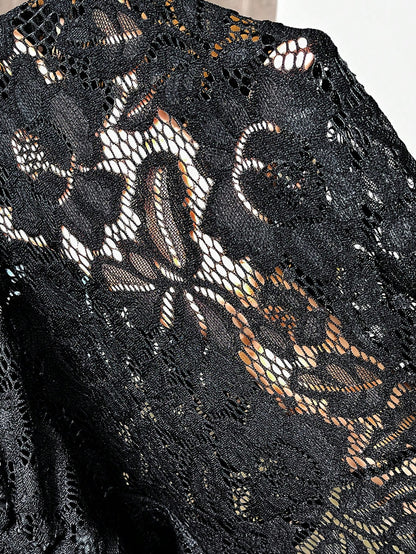 LUNE Plus Size Black Lace Off Shoulder Blouse Fall