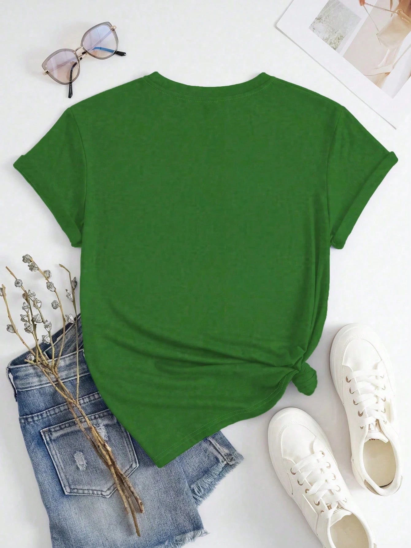 LUNE Women Plus Size Casual Heart, Letter & Clover Pattern Round Neck Short Sleeve T-Shirt, Graphic Tee, Women Summer Top, Not Lucky Simply Romans 4:78