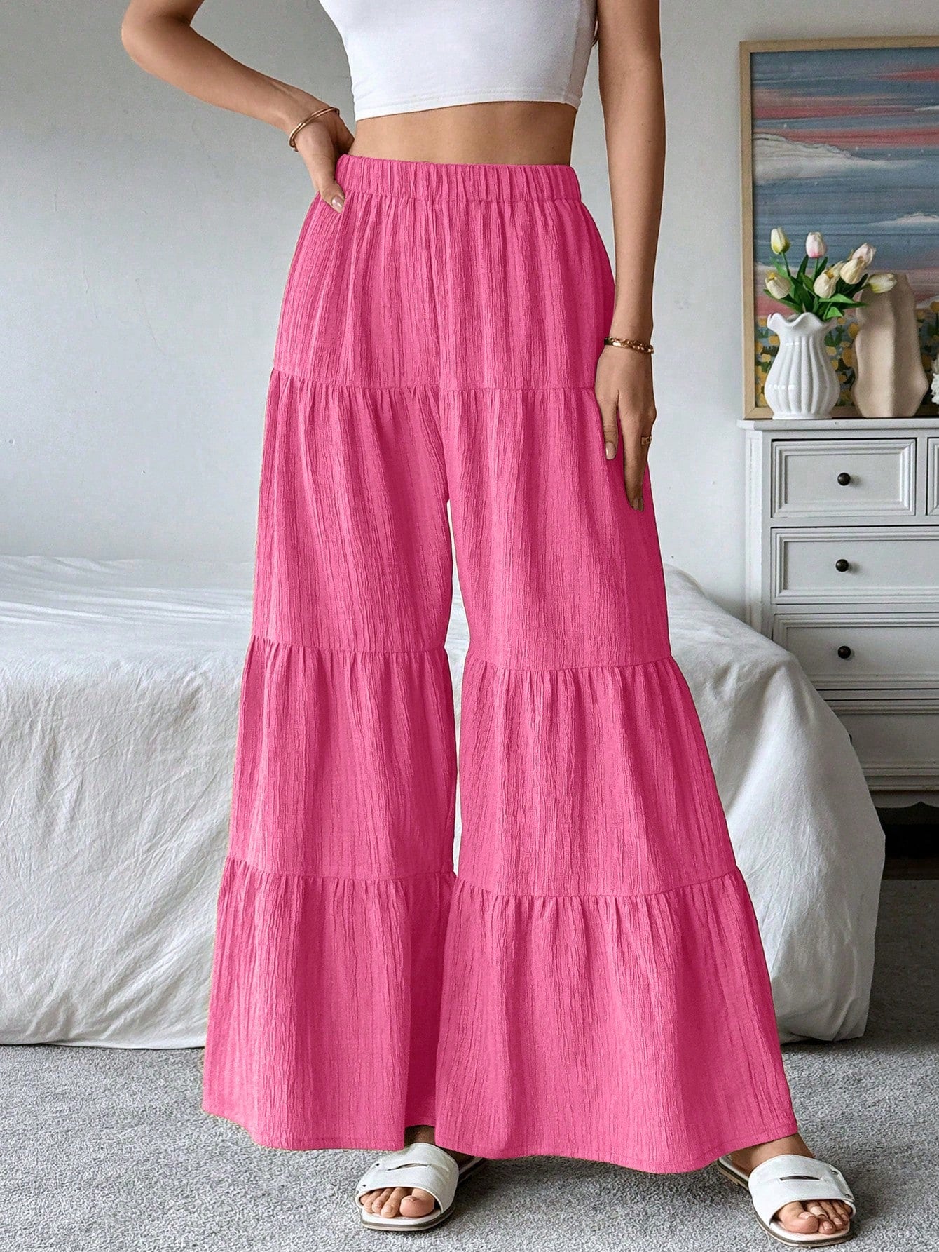 LUNE Women's Elegant Textured Casual Comfortable Long Pants Fall Cloth For Women
