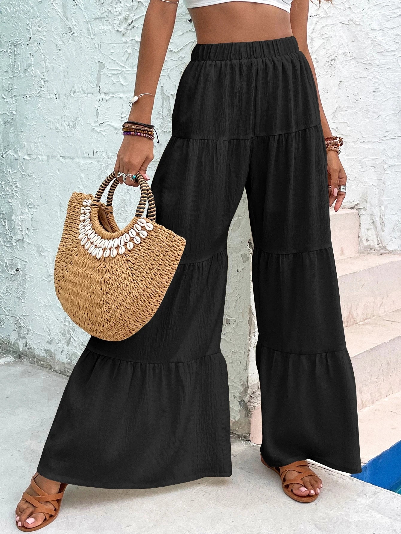LUNE Women's Elegant Textured Casual Comfortable Long Pants Fall Cloth For Women
