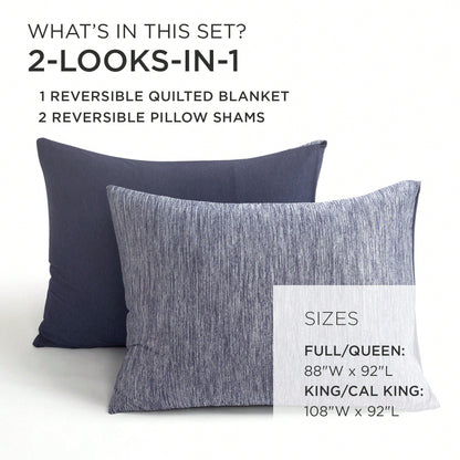 LUSH DECOR Cooling Reversible Quilted Blanket Navy 3Pc Set Full/Queen Halloween-Fall Decor-Room Decor