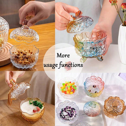 Luxury 4 Inch Glass Powder Container With 2 Soft 3.5" Puffs, Puff Jar,Loose Powder Storage,Easter Gifts For Women(Butterfly-Amberl)