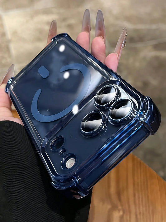 Luxury Blue Magnetic Style Translucent Shockproof Phone Case With Camera Lens Protection Supports Magnetic Wireless Charging Compatible With IPhone 17 Pro Max 17 Pro 17 16 15 14 13 Pro Max Provides Fu