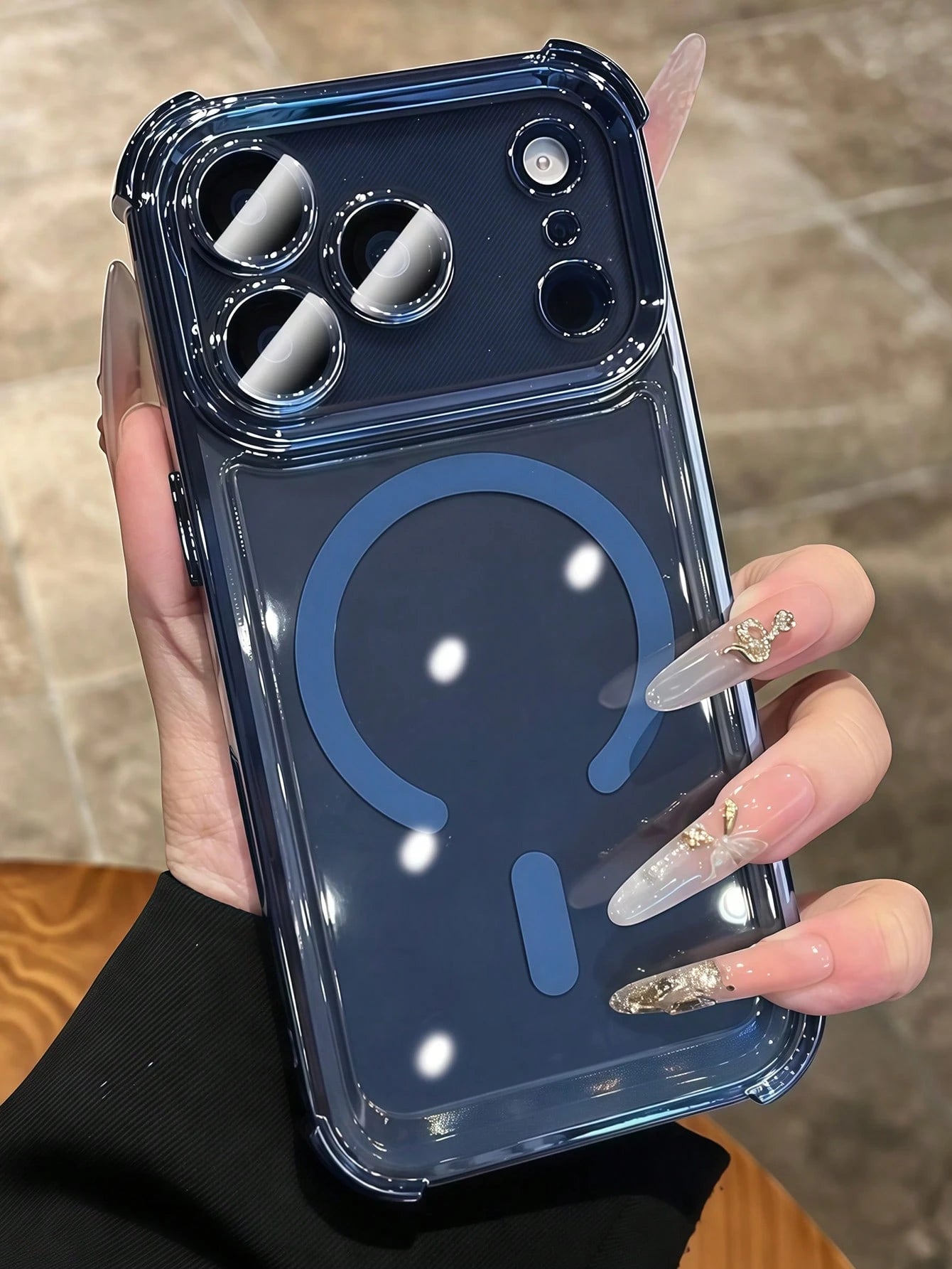 Luxury Blue Magnetic Style Translucent Shockproof Phone Case With Camera Lens Protection Supports Magnetic Wireless Charging Compatible With IPhone 17 Pro Max 17 Pro 17 16 15 14 13 Pro Max Provides Fu
