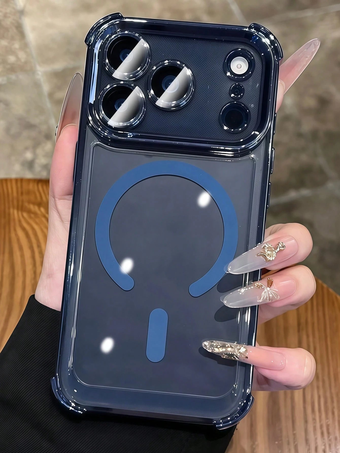 Luxury Blue Magnetic Style Translucent Shockproof Phone Case With Camera Lens Protection Supports Magnetic Wireless Charging Compatible With IPhone 17 Pro Max 17 Pro 17 16 15 14 13 Pro Max Provides Fu