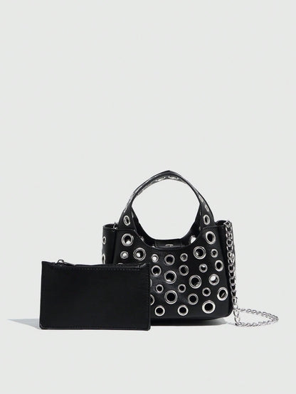 Luxury Designer Handbag- Soft Touch PU Leather, Crossbody Shoulder Bag With Top Handle And Adjustable Strap, Fashionable Spacious Women Rivet Tote
