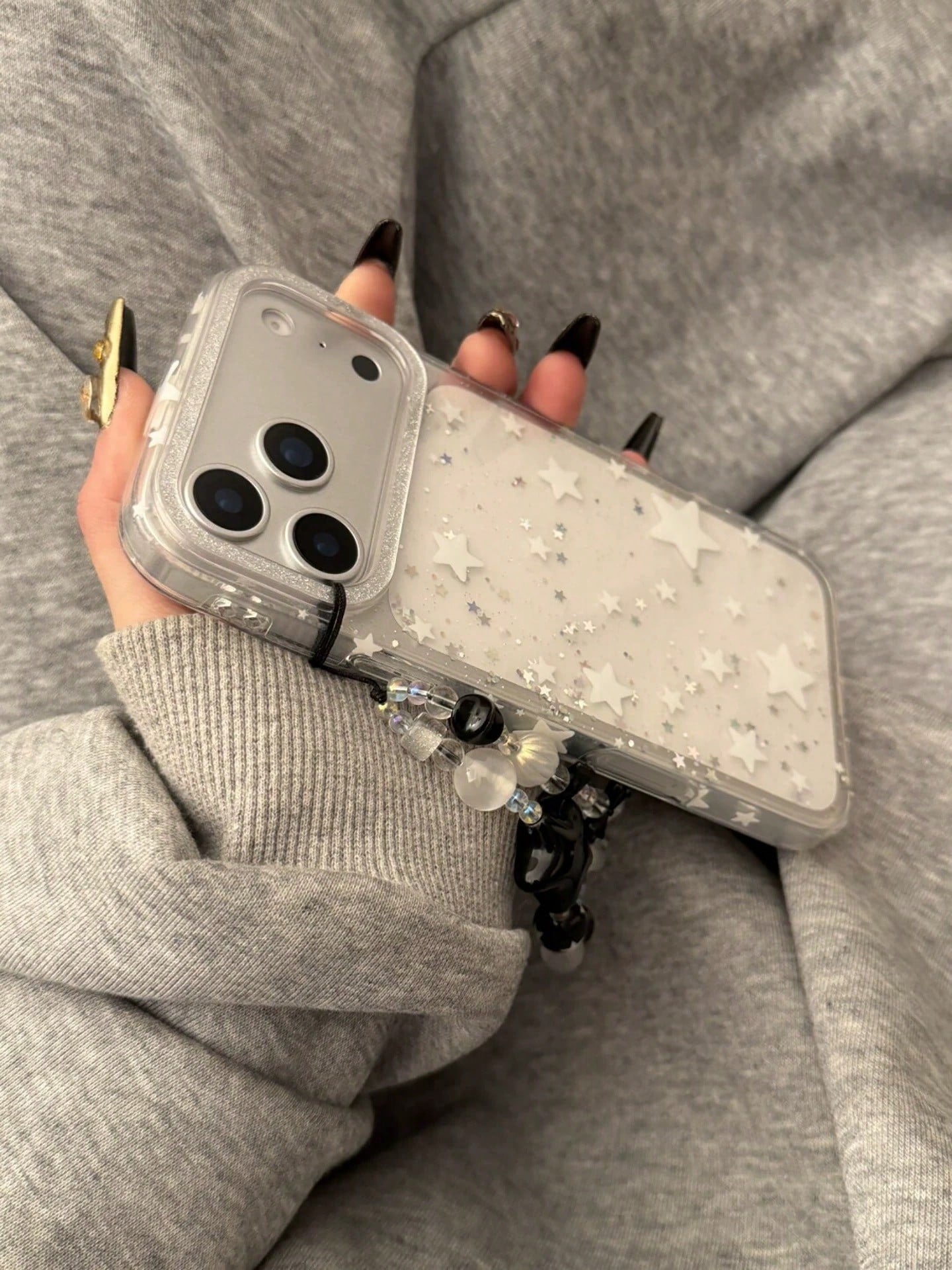 Luxury White Star Elements Fashion Phone Cases Transparent Phone Case With Star Patterns And Glitter Rhinestones Compatible With Iphone 16 Pro Max 15 New 14 13 Niche Women Full Coverage Anti-Fall Spri