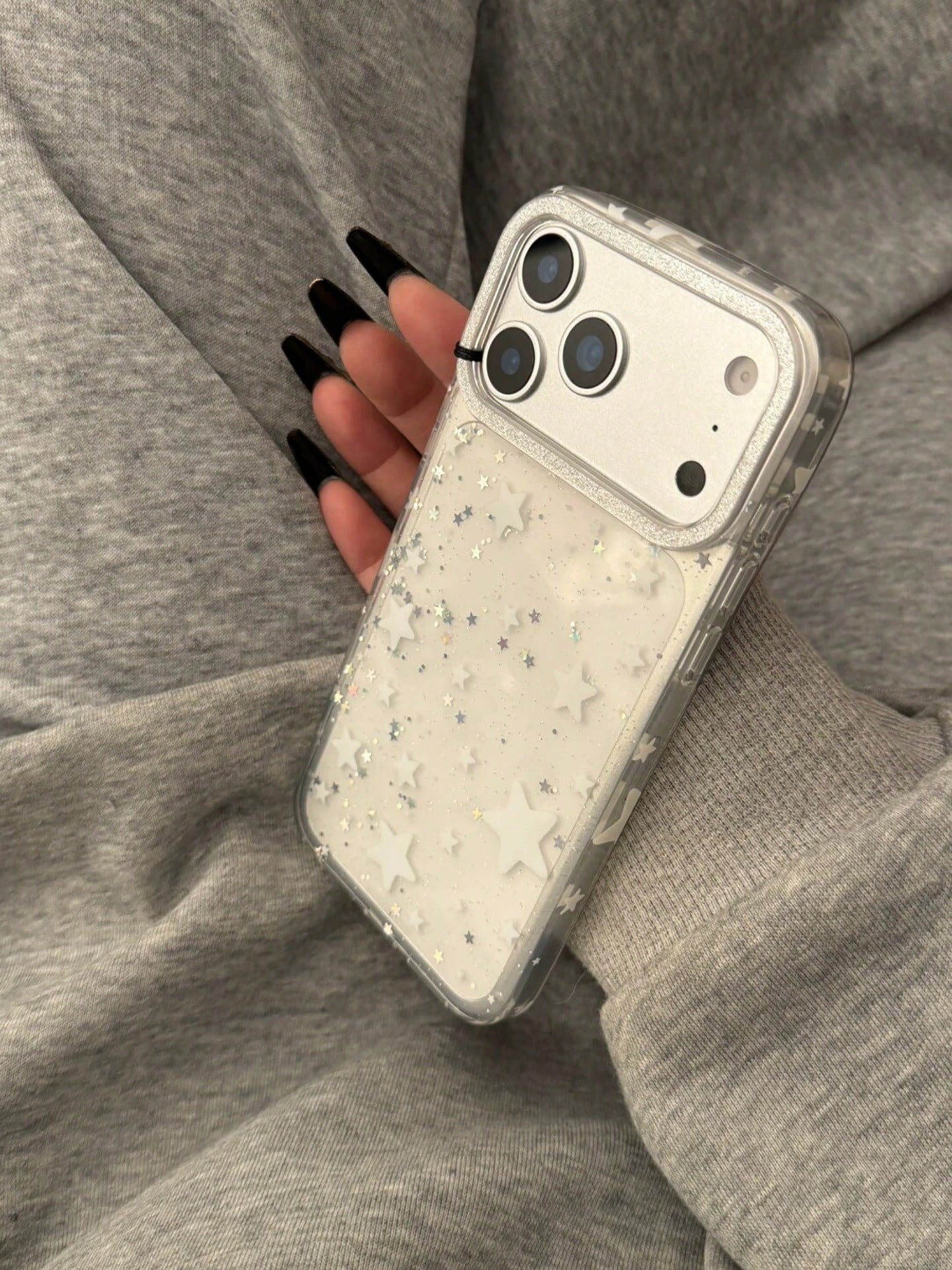 Luxury White Star Elements Fashion Phone Cases Transparent Phone Case With Star Patterns And Glitter Rhinestones Compatible With Iphone 16 Pro Max 15 New 14 13 Niche Women Full Coverage Anti-Fall Spri
