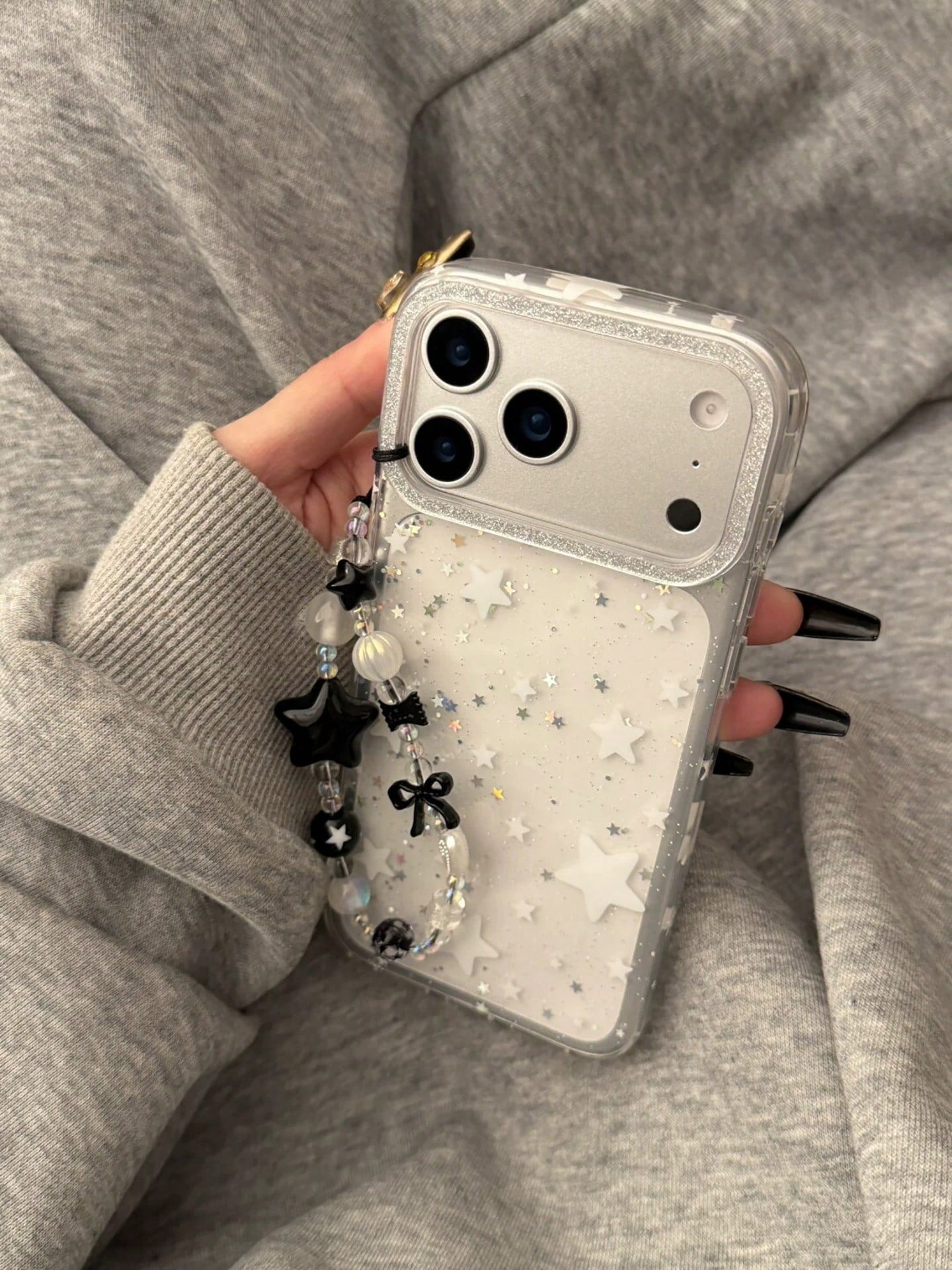 Luxury White Star Elements Fashion Phone Cases Transparent Phone Case With Star Patterns And Glitter Rhinestones Compatible With Iphone 16 Pro Max 15 New 14 13 Niche Women Full Coverage Anti-Fall Spri