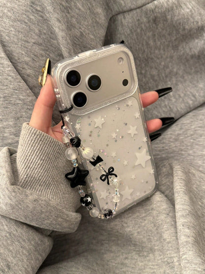 Luxury White Star Elements Fashion Phone Cases Transparent Phone Case With Star Patterns And Glitter Rhinestones Compatible With Iphone 16 Pro Max 15 New 14 13 Niche Women Full Coverage Anti-Fall Spri