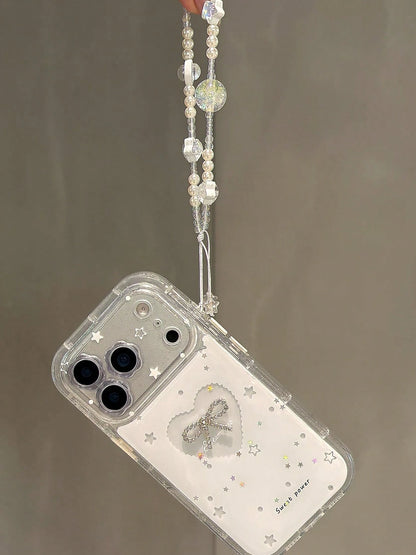 Luxury White Star Elements Fashion Phone Cases Transparent Phone Case With Star Patterns And Glitter Rhinestones Compatible With Iphone 16 Pro Max 15 New 14 13 Niche Women Full Coverage Anti-Fall Spri