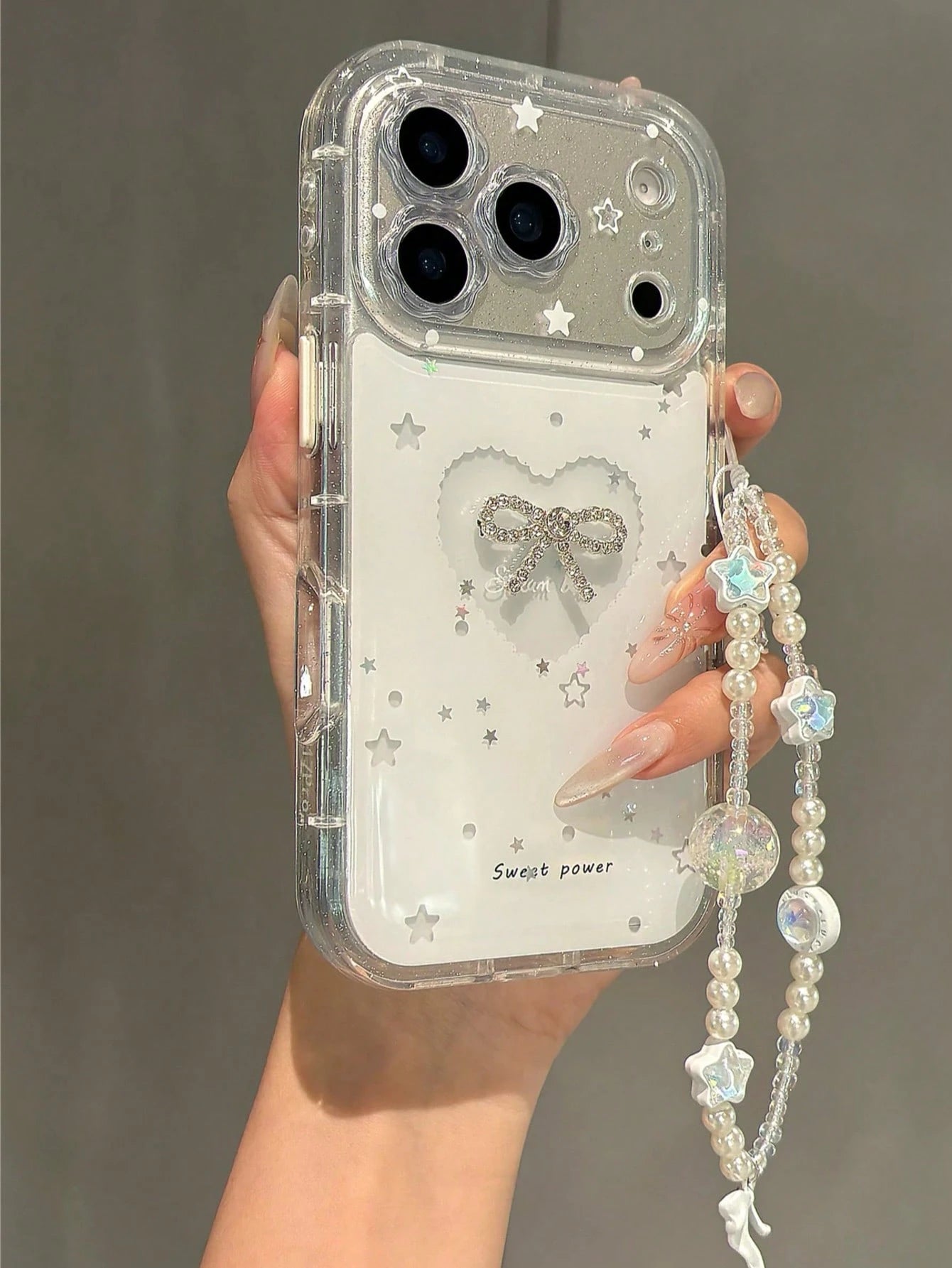 Luxury White Star Elements Fashion Phone Cases Transparent Phone Case With Star Patterns And Glitter Rhinestones Compatible With Iphone 16 Pro Max 15 New 14 13 Niche Women Full Coverage Anti-Fall Spri